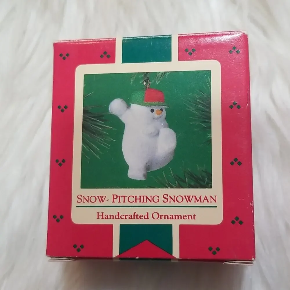 Vintage Hallmark Keepsake Ornament Snow-pitching Snowman 1985